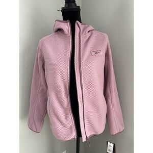 Reebok Womens Small Plush Honeycomb Fleece Zip-Up Hooded Jacket Pale Purple Pink